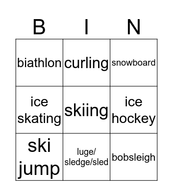 Winter Sports Bingo Card