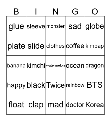 Word Bingo Card