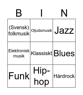 Musikgenrer Bingo Card