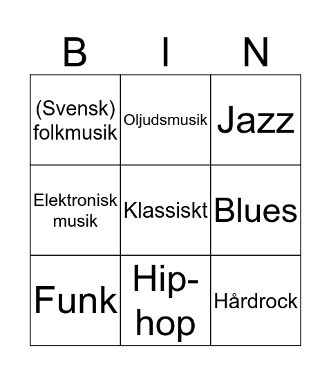 Musikgenrer Bingo Card