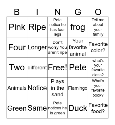 Pete's Sake Bingo Card