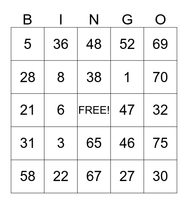 carmen's  Bingo Card