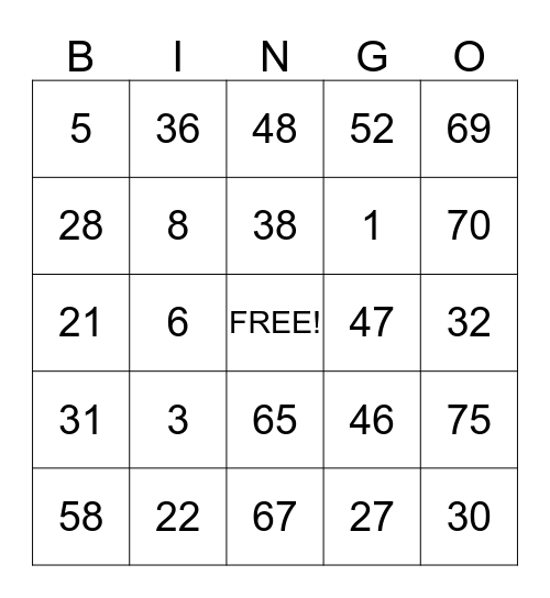 carmen's  Bingo Card