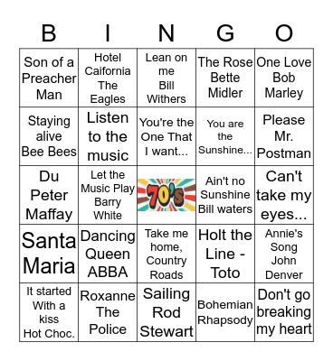 MuziekBingo 70's Bingo Card