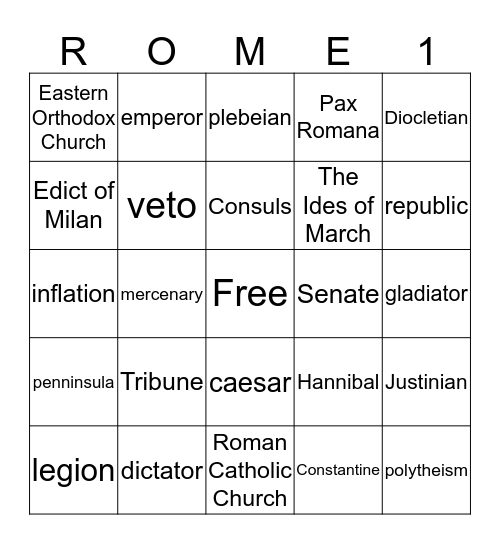 Ancient Rome Vocabulary Review Bingo Card
