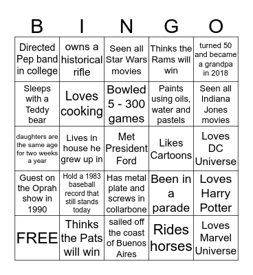 Guess Who! Bingo Card