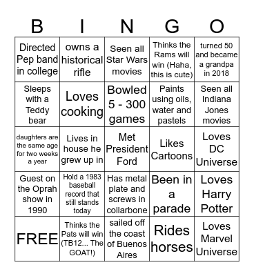 Guess Who! Bingo Card