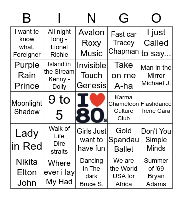 MuziekBingo 80's Bingo Card