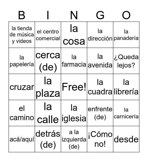 Pedir direcciones Bingo Card