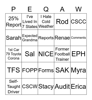 We Are Performance Excellence Bingo Card