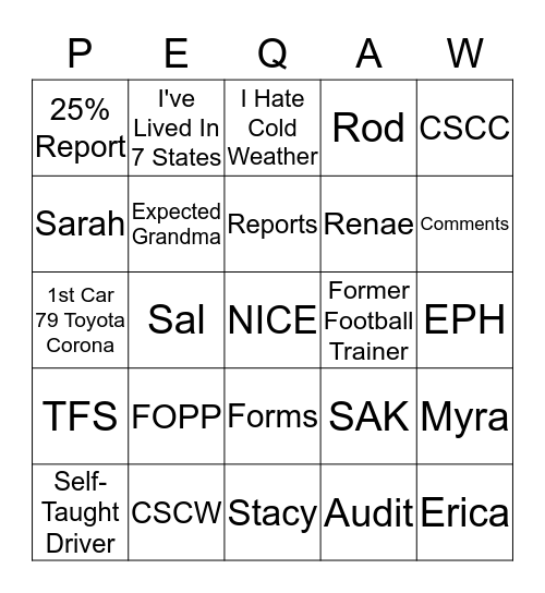 We Are Performance Excellence Bingo Card