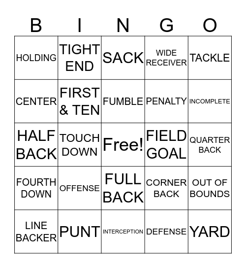 Football Bingo Card