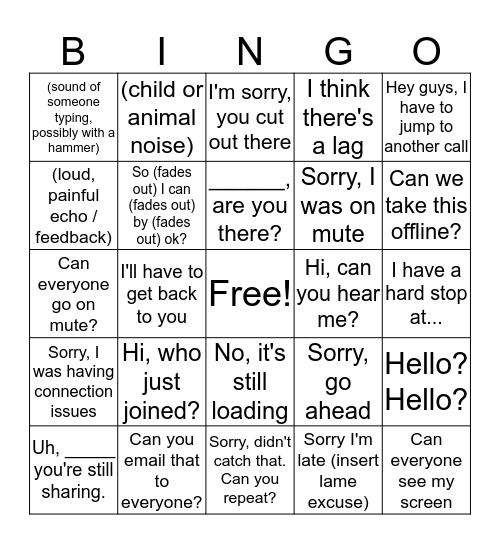 Conference Call Bingo Card