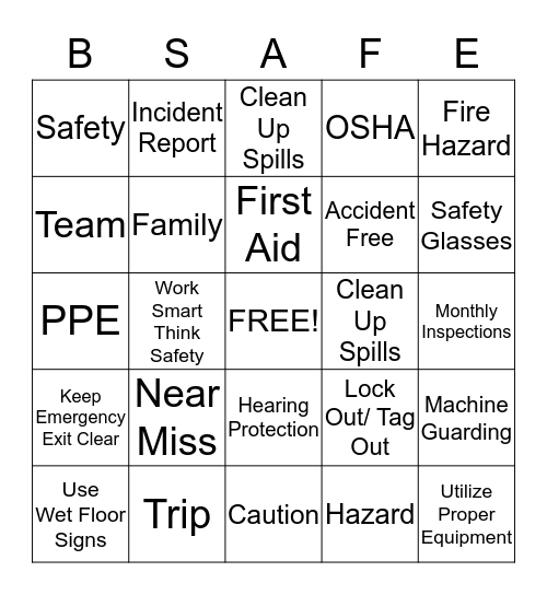 Dura-Line Safety Bingo Card