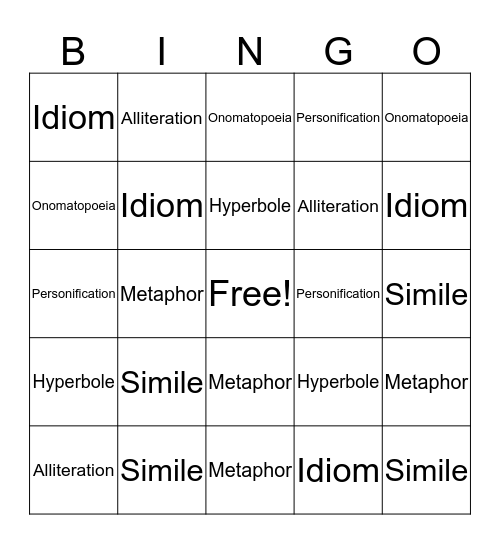 Figures of Speech Bingo Card