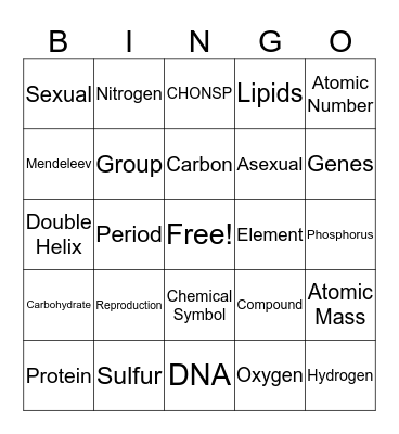 Science Bingo Card