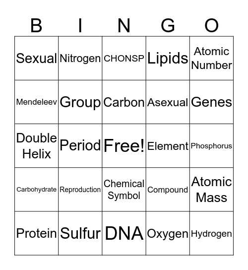 Science Bingo Card