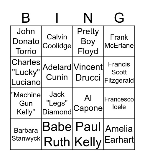 1920's  Bingo Card