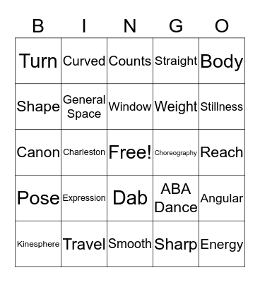 Dance Bingo Card