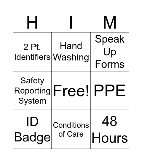 Joint Commission Bingo Card