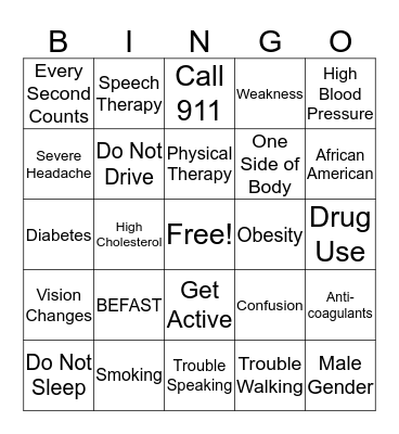Stroke Bingo Card