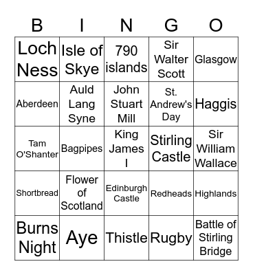 BURNS NIGHT   Bingo Card