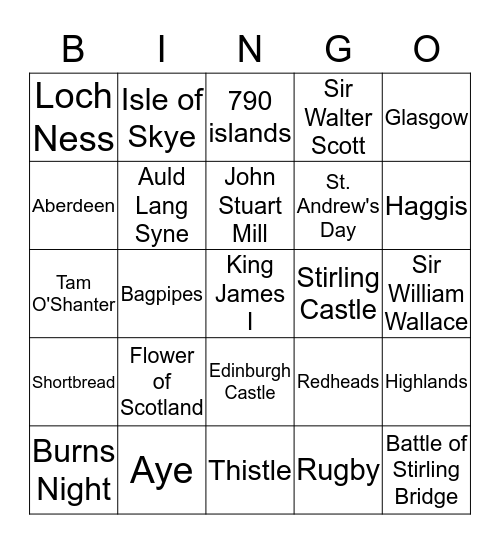 BURNS NIGHT   Bingo Card