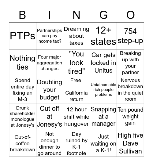 BUSY SEASON BINGO Card
