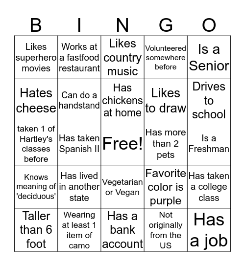 First day ag Bingo Card