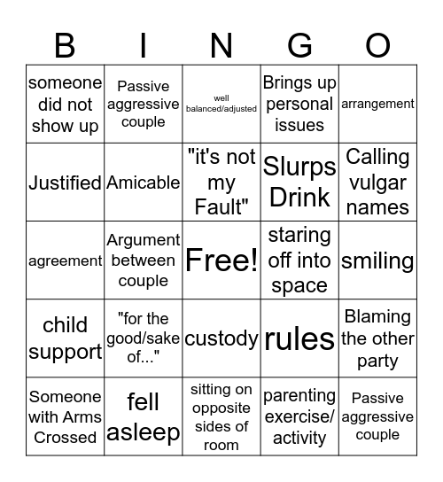 Custody Bingo Card