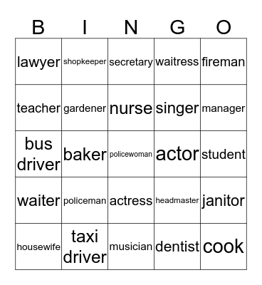 Occupation Bingo Card