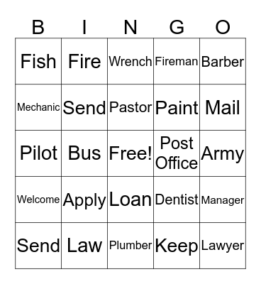 Work Related Vocabulary Bingo Card