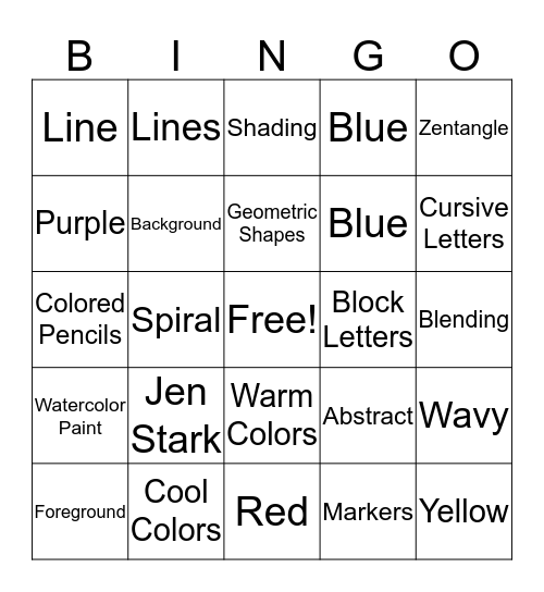 Art Class Bingo Card