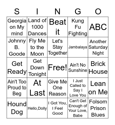 SINGO Bingo Card