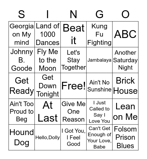 SINGO Bingo Card