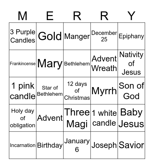 Advent and Christmas Bingo Card