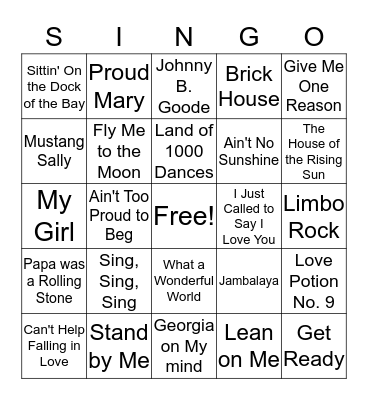 SINGO Bingo Card