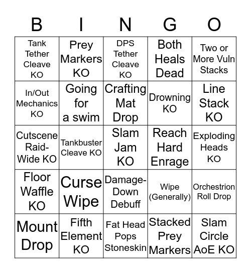 Seiryu PF Trap Party Bingo Card