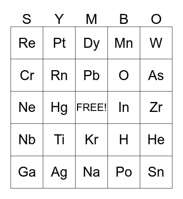 Periodic Table of Elements Bingo Card