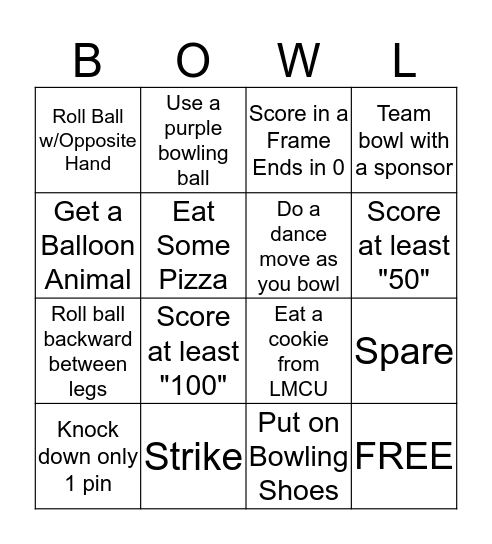 Bowling Bingo Junior! Bingo Card