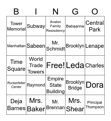 Towers Falling Bingo Card
