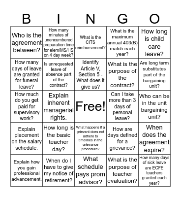 ELS KNOW YOUR CONTRACT Bingo Card
