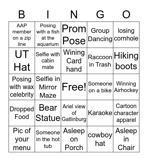 Gatlinburg Bingo Card