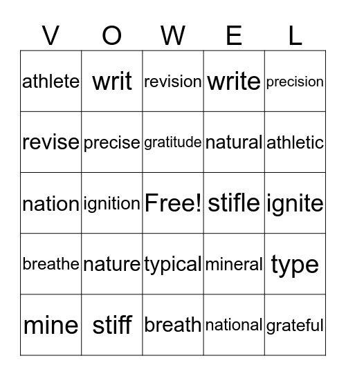 Vowel Bingo Card