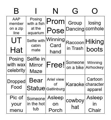 Gatlinburg Bingo Card
