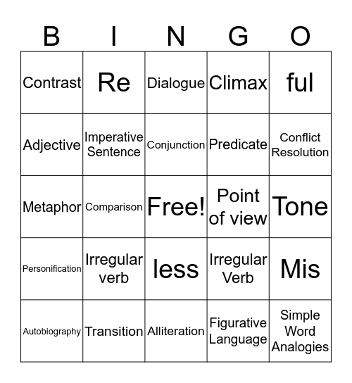 Vocabulary Bingo Card