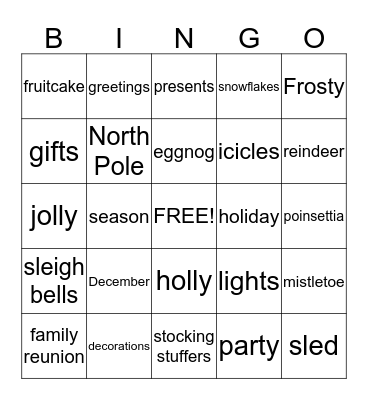 Ms. Brogan's Fifth Grade Holiday Party Bingo Card