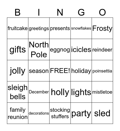 Ms. Brogan's Fifth Grade Holiday Party Bingo Card