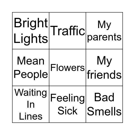 ANGER Bingo Card