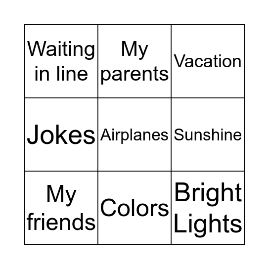 HAPPINESS Bingo Card